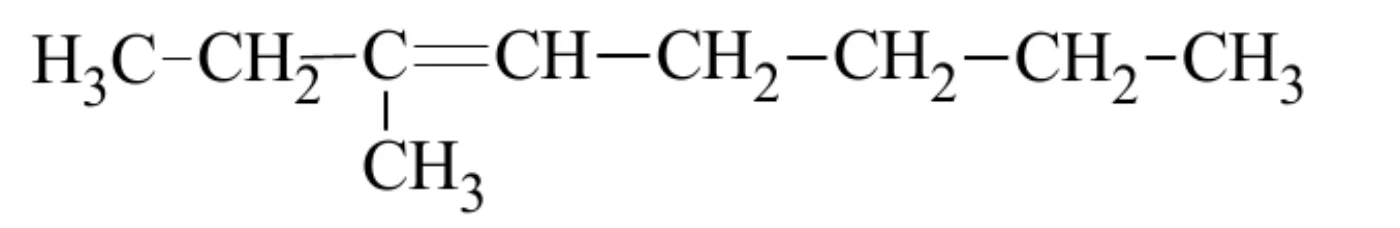 wzór półstrukturalny węglowodoru H₃C–CH₂–C(CH₃)=CH–CH₂–CH₂–CH₂–CH₃ z grupą CH₃ zapisaną pod atomem węgla