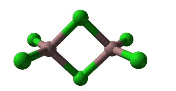 model dimeru chlorku galu(III) Ga2Cl6 - dwa atomy galu połączone dwoma mostkowymi atomami chloru