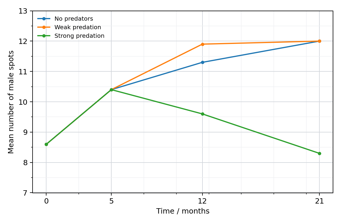Mean male spot counts for three predator treatments