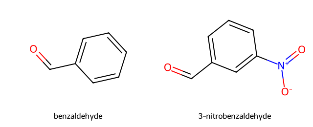 skeletal structures of benzaldehyde and 3-nitrobenzaldehyde
