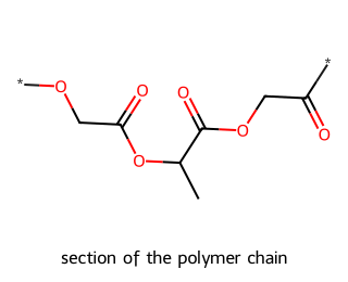 section of a polymer chain with continuation bonds
