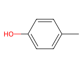skeletal formula of 4-methylphenol, a benzene ring with an OH group and a CH3 group on opposite carbon atoms