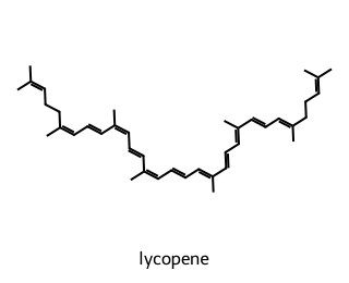 skeletal formula of lycopene, a long hydrocarbon chain with conjugated carbon-carbon double bonds and methyl groups