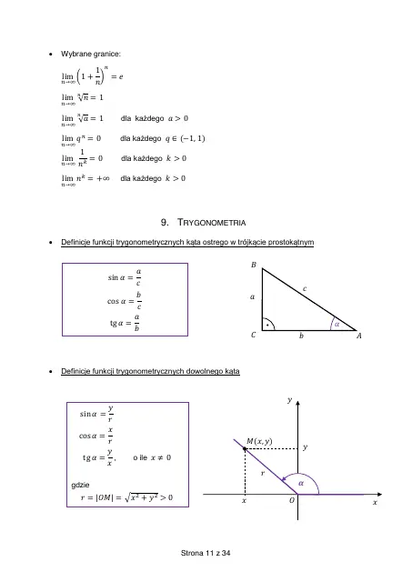 Wybrane wzory matematyczne, strona 11 (oryginalna broszura CKE)
