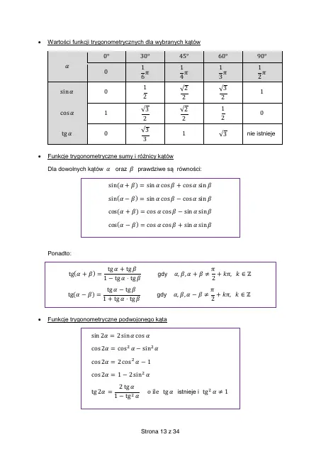 Wybrane wzory matematyczne, strona 13 (oryginalna broszura CKE)