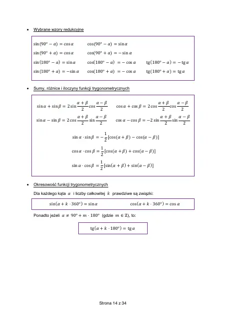 Wybrane wzory matematyczne, strona 14 (oryginalna broszura CKE)