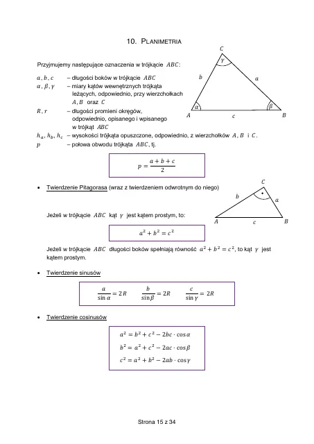 Wybrane wzory matematyczne, strona 15 (oryginalna broszura CKE)