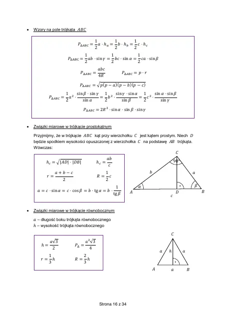 Wybrane wzory matematyczne, strona 16 (oryginalna broszura CKE)