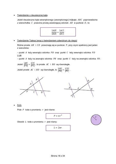 Wybrane wzory matematyczne, strona 18 (oryginalna broszura CKE)