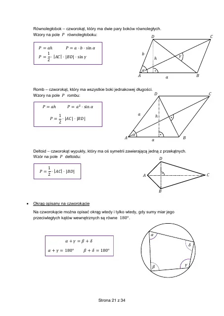 Wybrane wzory matematyczne, strona 21 (oryginalna broszura CKE)