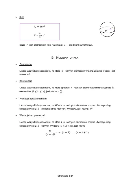 Wybrane wzory matematyczne, strona 28 (oryginalna broszura CKE)