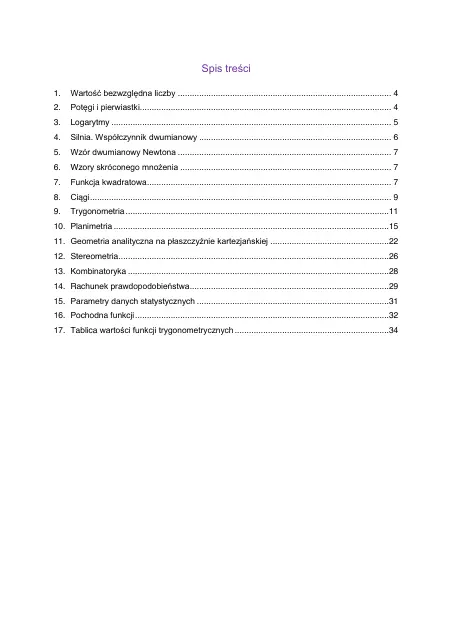 Wybrane wzory matematyczne, strona 3 (oryginalna broszura CKE)