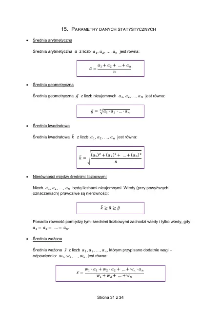 Wybrane wzory matematyczne, strona 31 (oryginalna broszura CKE)