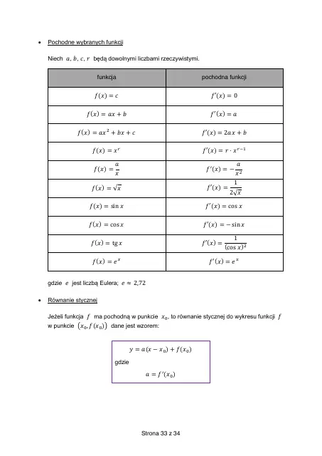 Wybrane wzory matematyczne, strona 33 (oryginalna broszura CKE)