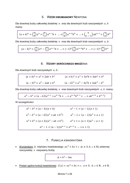 Wybrane wzory matematyczne, strona 7 (oryginalna broszura CKE)